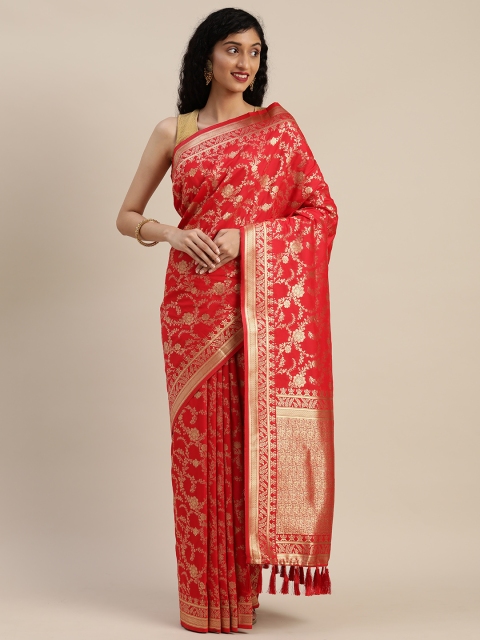 

VASTRANAND Red & Gold-Toned Silk Blend Woven Design Banarasi Saree