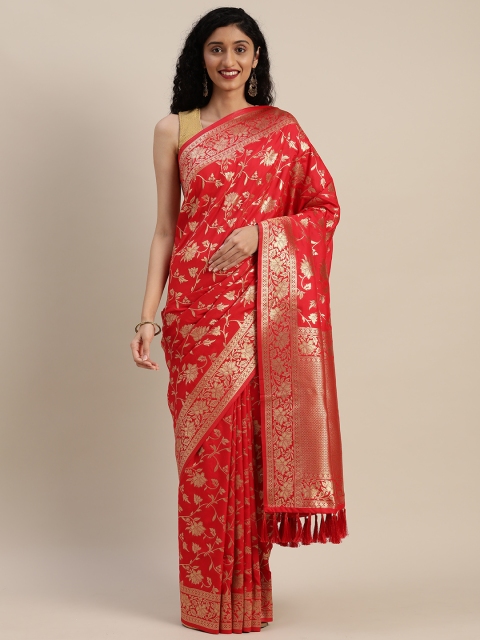 

VASTRANAND Red & Gold-Toned Silk Blend Woven Design Banarasi Saree