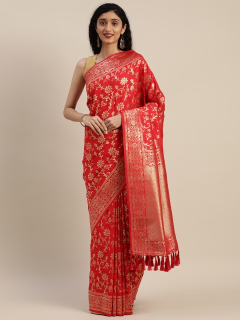 

VASTRANAND Red & Golden Silk Blend Woven Design Banarasi Saree