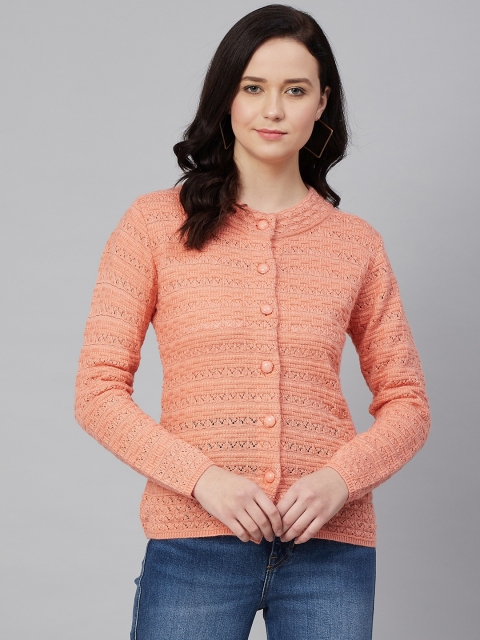 

Cayman Women Peach-Coloured Self Design Cardigan