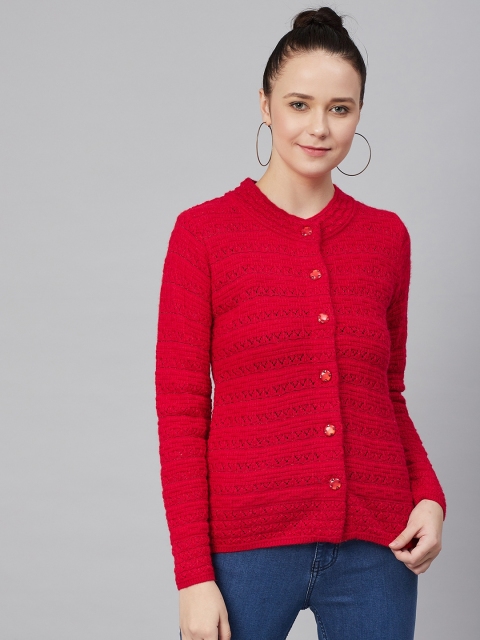 

Cayman Women Red Open Knit Woollen Cardigan