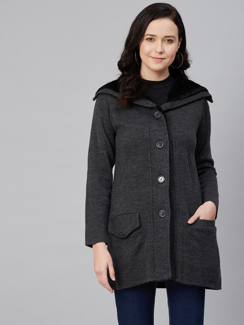 

Cayman Women Charcoal Grey Solid Cardigan Sweater