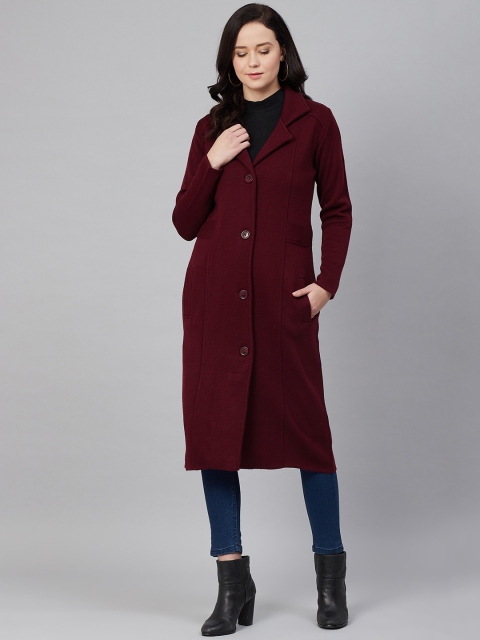 

Cayman Women Maroon Solid Longline Cardigan Sweater