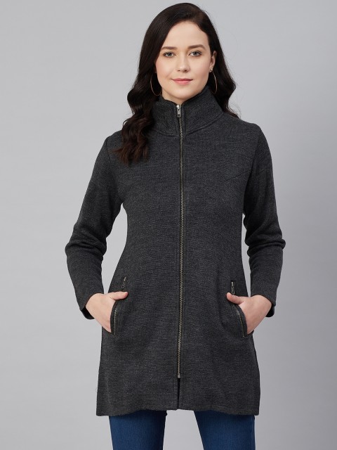 

Cayman Women Charcoal Grey Solid Longline Cardigan Sweater