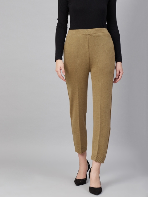 

Cayman Women Olive Green Self Striped Regular Fit Trousers