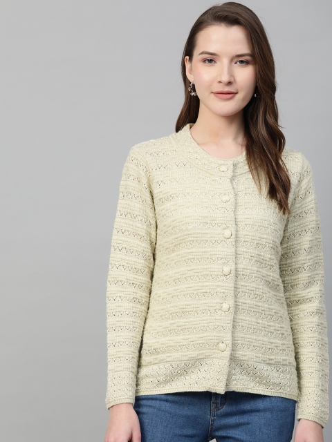 

Cayman Women Beige Open Knit Woollen Cardigan Sweater
