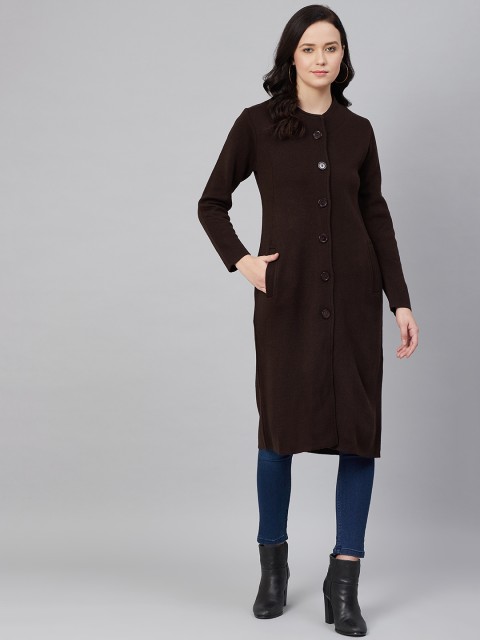 

Cayman Women Coffee Brown Solid Longline Cardigan Sweater