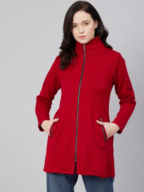 

Cayman Women Red Solid Longline Cardigan Sweater