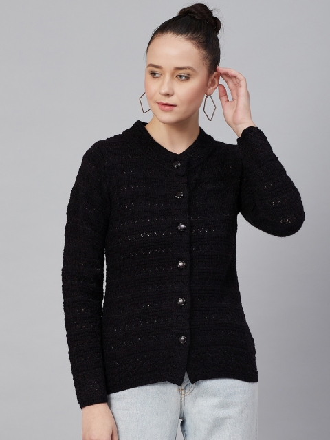 

Cayman Women Black Open Knit Woollen Cardigan