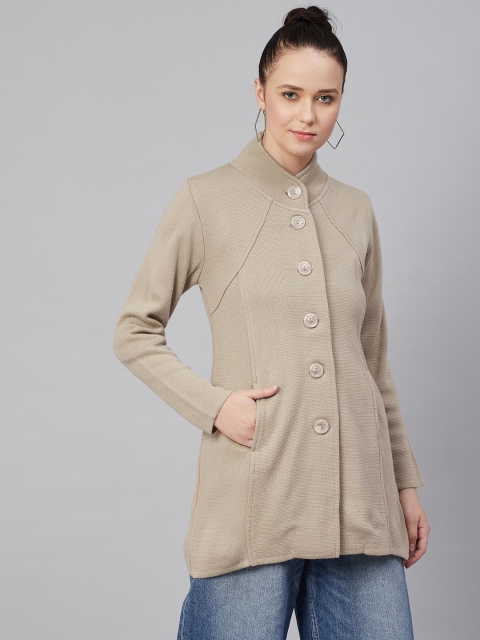 

Cayman Women Beige Solid Longline Cardigan Sweater