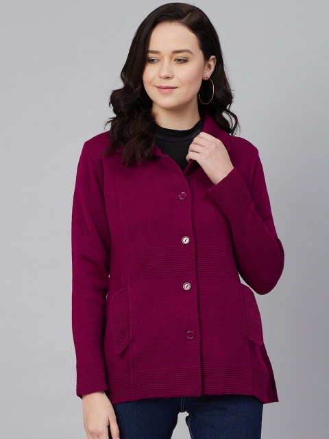 

Cayman Women Magenta Solid Cardigan Sweater