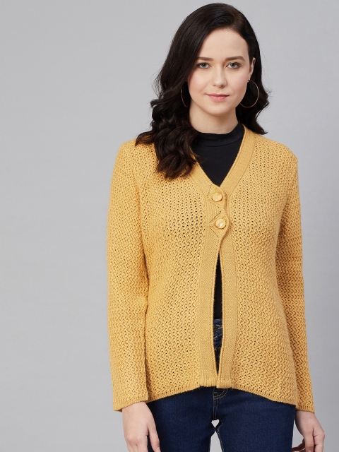 

Cayman Women Mustard Yellow Self Design Cardigan