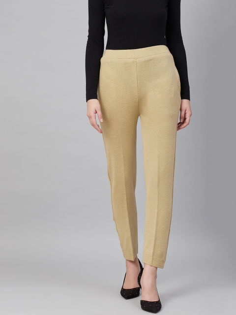 

Cayman Women Beige Regular Fit Self Striped Trousers