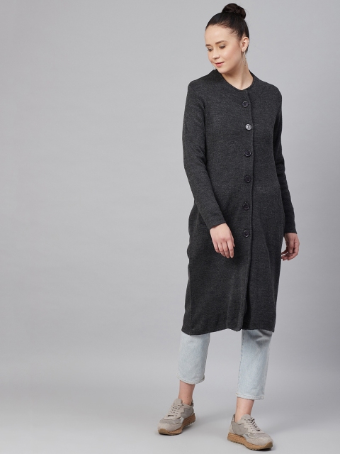 

Cayman Women Charcoal Grey Solid Longline Cardigan Sweater