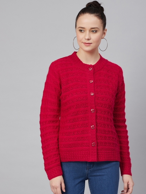 

Cayman Women Red Open Knit Woollen Cardigan