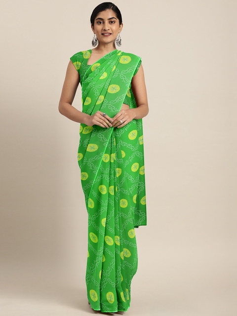 

KALINI Green & Yellow Pure Georgette Printed Bandhani Celebrity Saree