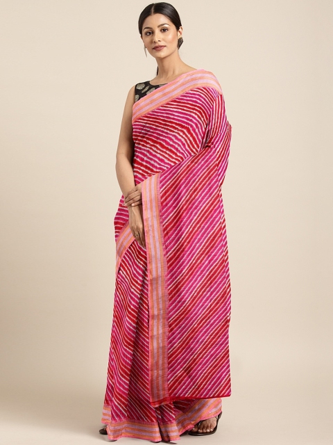 

KALINI Pink & Red Pure Linen Printed Leheriya Saree