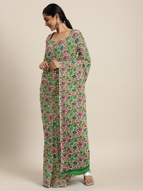 

KALINI Green & Pink Pure Georgette Printed Saree