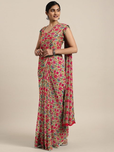 

KALINI Pink & Mustard Yellow Pure Georgette Printed Saree