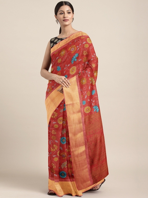 

KALINI Red & Gold-Toned Pure Linen Printed Saree