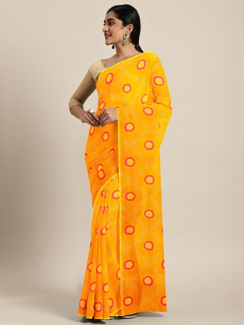 

KALINI Multicoloured & Pink Pure Georgette Printed Bandhani Saree, Multi