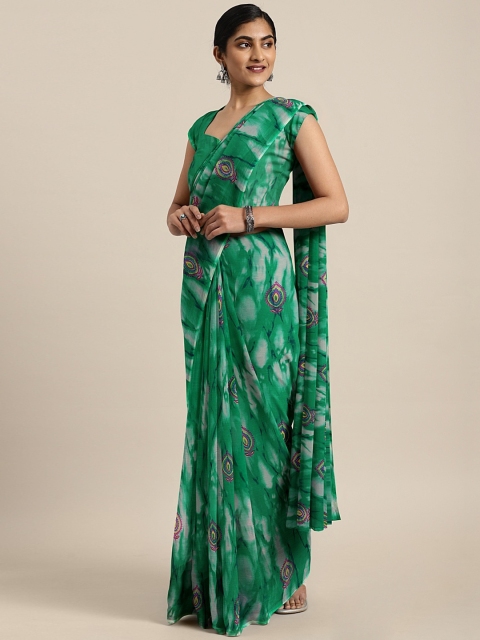 

KALINI Green & Grey Poly Chiffon Printed Bandhani Saree