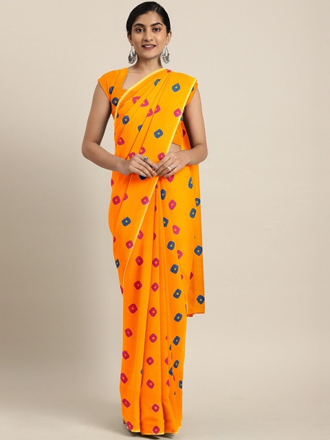 

KALINI Orange & Navy Blue Pure Georgette Printed Bandhani Saree