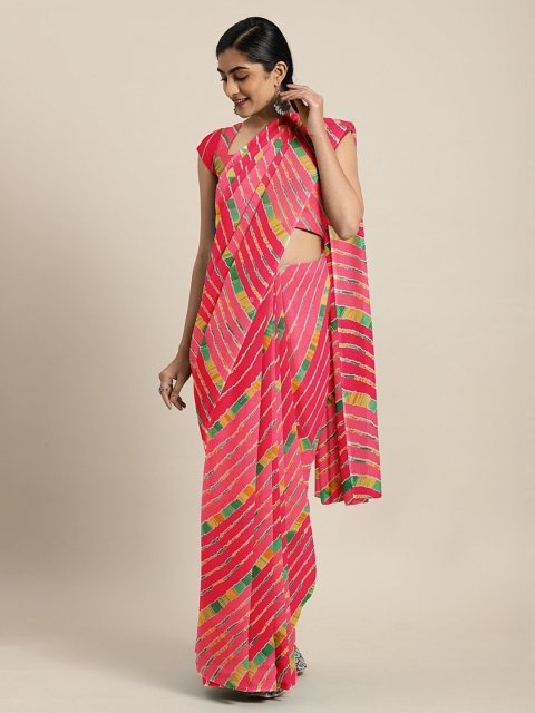 

KALINI Pink & Red Pure Georgette Printed Leheriya Saree