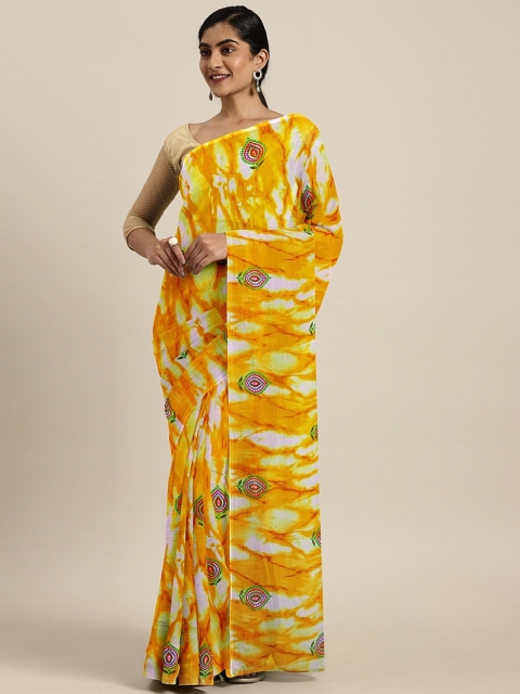 

KALINI Mustard Yellow & White Poly Chiffon Printed Saree