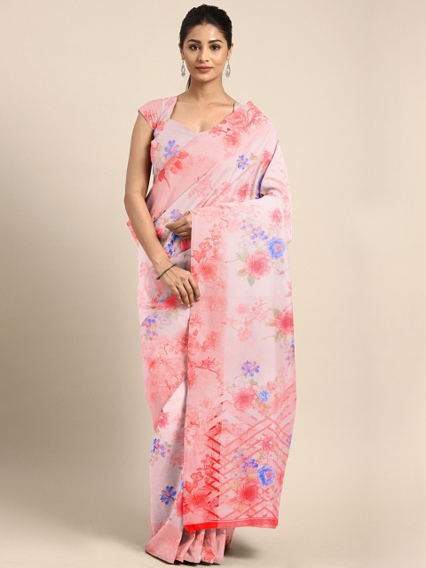 

KALINI Pink & Blue Jute Cotton Printed Saree