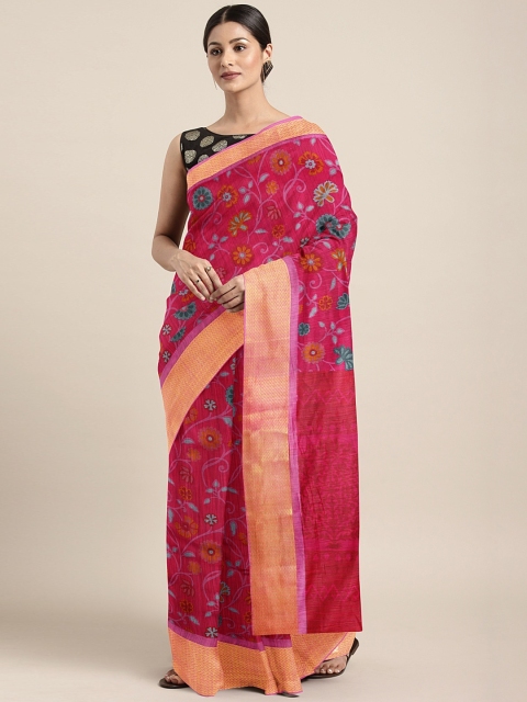 

KALINI Pink & Blue Pure Linen Printed Saree