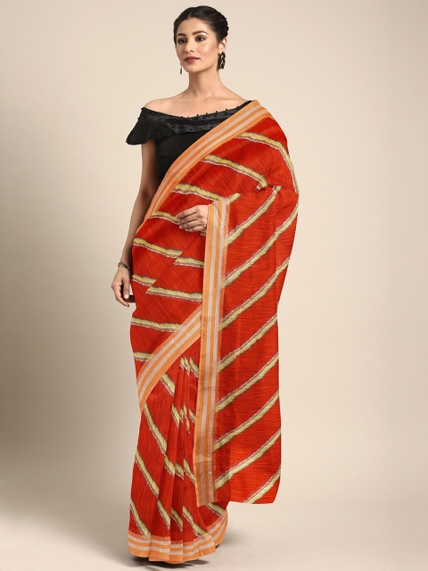 

KALINI Red & Yellow Pure Linen Printed Leheriya Saree