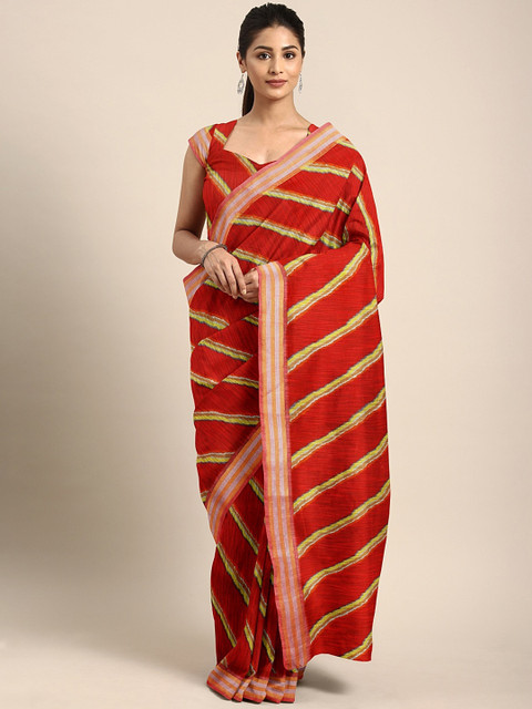 

KALINI Red & Yellow Pure Linen Printed Leheriya Celebrity Saree