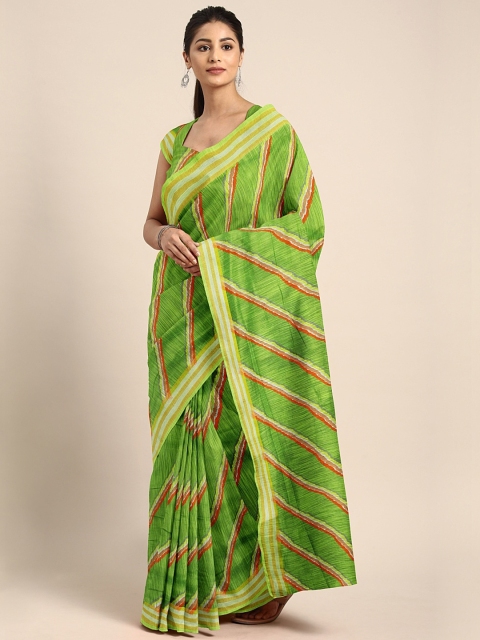 

KALINI Olive Green & Red Pure Linen Printed Leheriya Celebrity Saree
