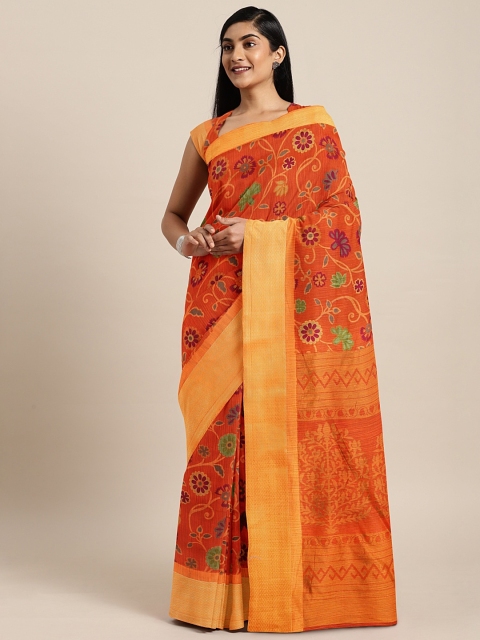 

KALINI Orange & Maroon Pure Linen Printed Saree