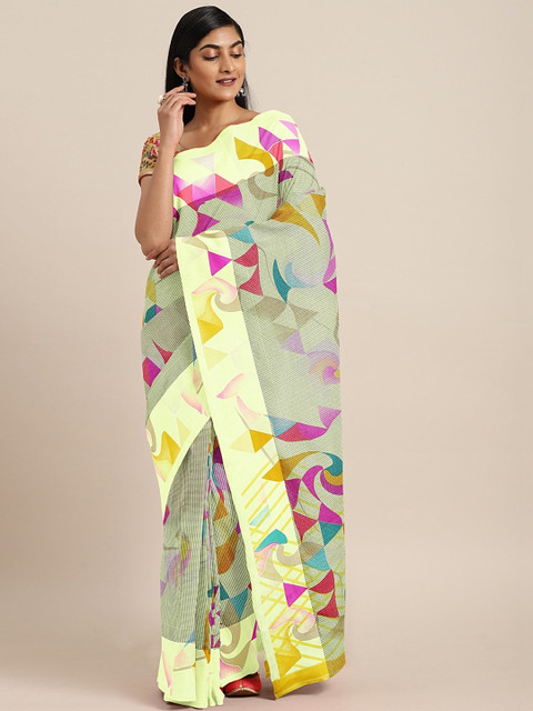 

KALINI Yellow Printed Jute Cotton Saree