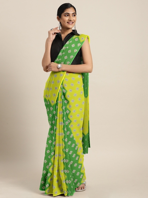 

KALINI Green Poly Chiffon Printed Bandhani Saree