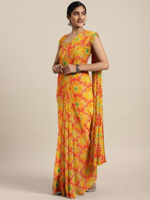 

KALINI Yellow & Red Pure Chiffon Dyed Bandhani Saree