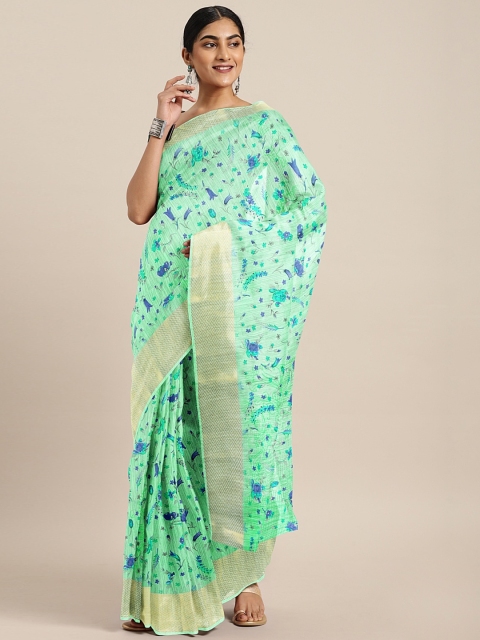 

KALINI Green Printed Pure Linen Saree