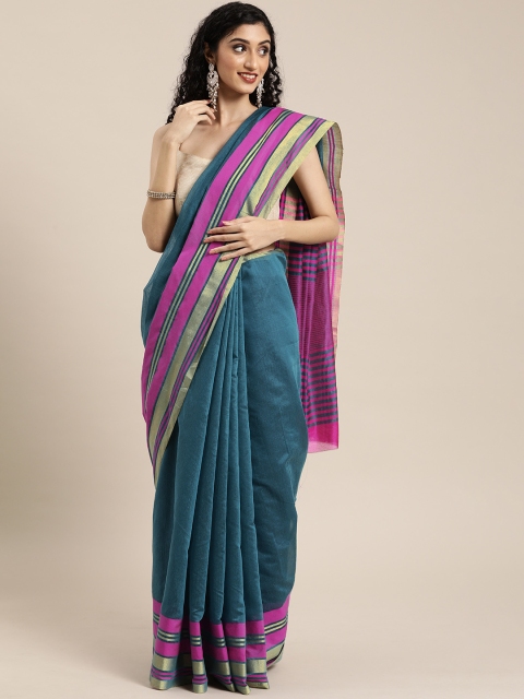 

Mitera Blue Solid Silk Cotton Saree