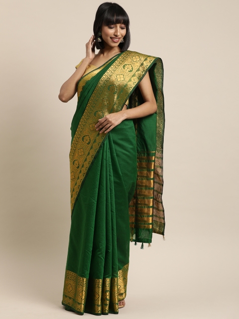 

Mitera Green Solid Silk Blend Saree