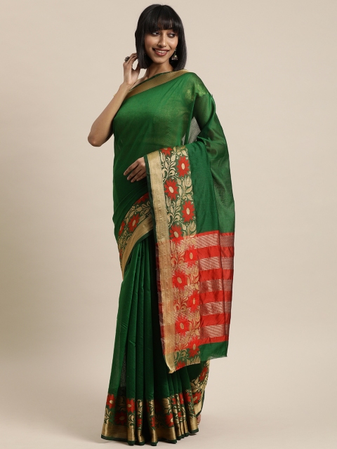 

Mitera Green Solid Silk Cotton Saree