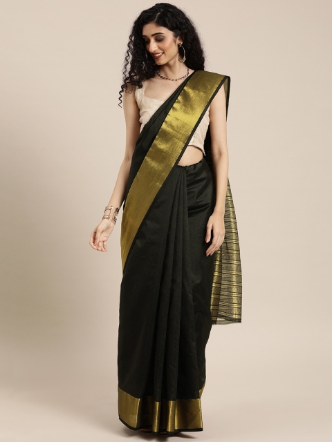

Mitera Black Solid Cotton Blend Saree