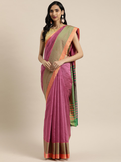 

Mitera Pink Solid Silk Cotton Saree