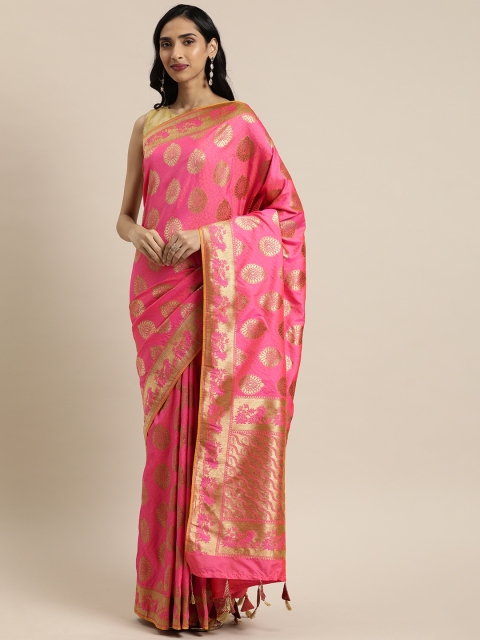 

Mitera Pink & Gold-Toned Silk Blend Woven Design Saree