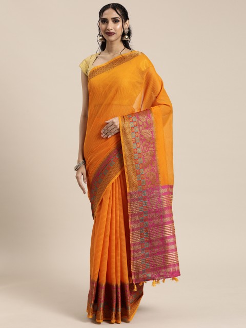 

Mitera Orange Striped Silk Cotton Saree