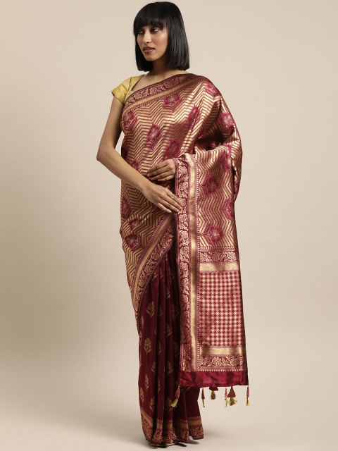 

Mitera Maroon & Gold-Toned Silk Blend Woven Design Saree