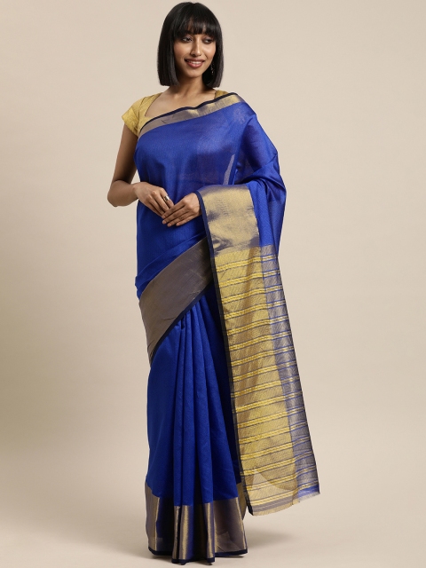 

Mitera Blue Solid Cotton Blend Saree