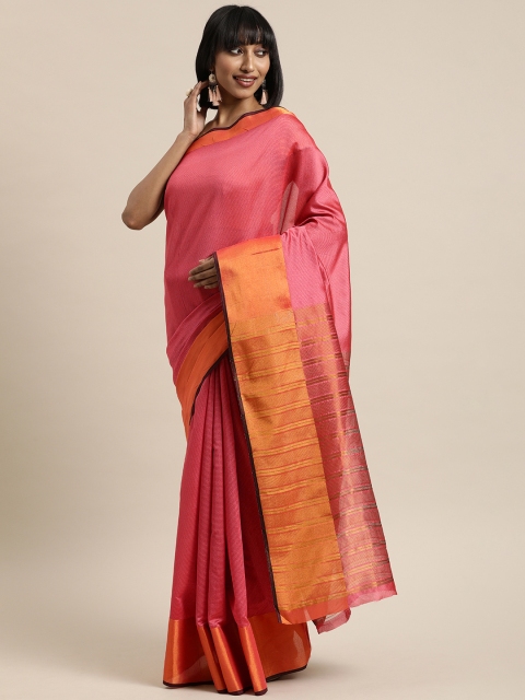 

Mitera Pink Solid Cotton Blend Saree