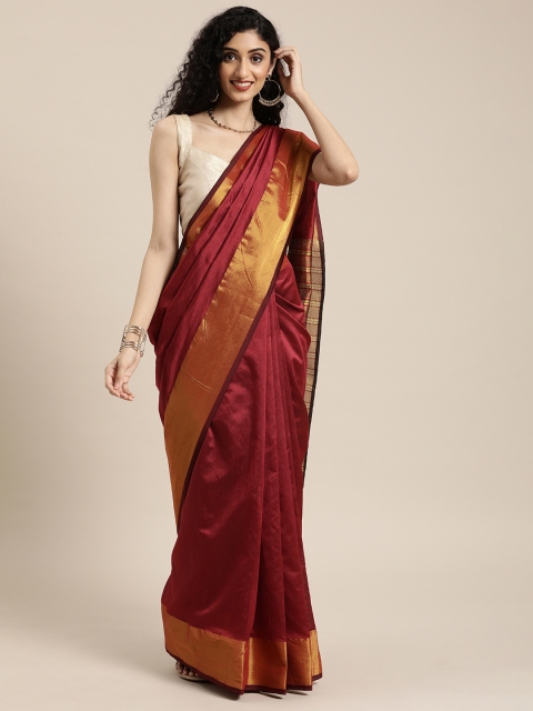 

Mitera Maroon Solid Cotton Blend Saree